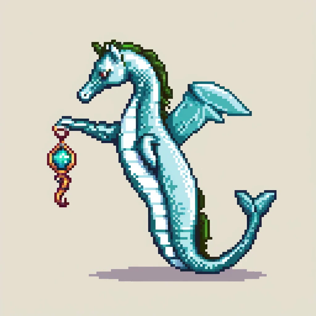 A mythical sea horse creature with whale tail and horse upper body, fantasy aquatic creature emoji