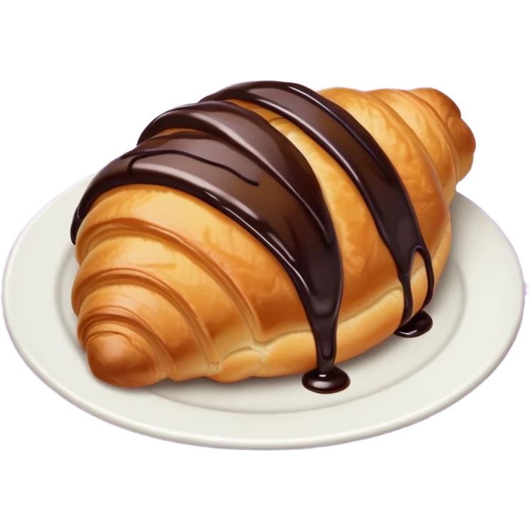 There's a croissant with chocolate syrup on a pale purple napkin emoji