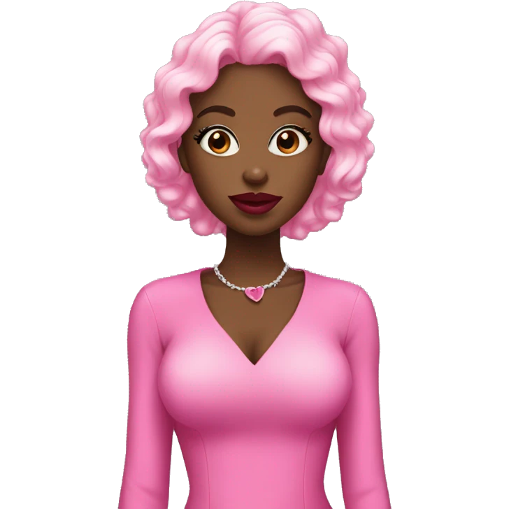 Black lady Pink emoji with pink lips and long nails  emoji