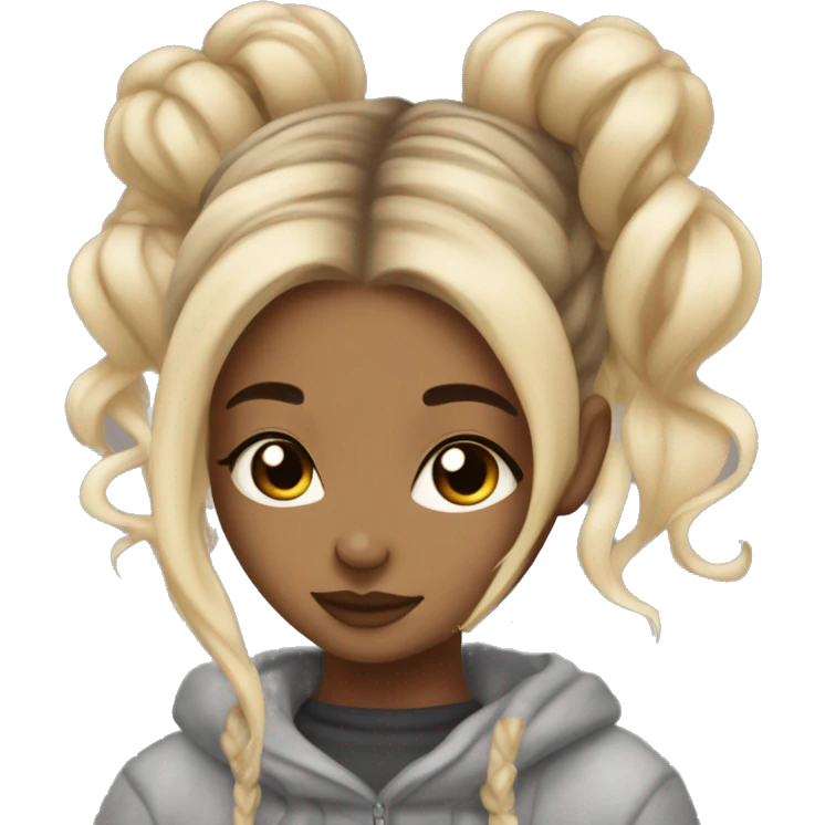 Cozy, girl, space buns, ombré hair dark roots blonde, in blanked emoji