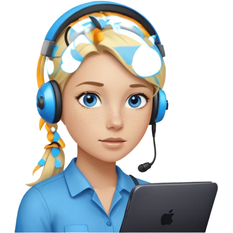 Just a head, blonde hair with lowlights in a ponytail, blue eyes, some freckles, a little older female ready to get some tasks done at work, no body and just one pony high on the back of the head emoji