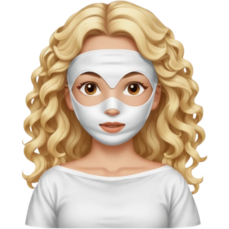White girl- brown eyes - beauty face mask massage -full care- blonde long curly hair  white off shoulder shirt emoji