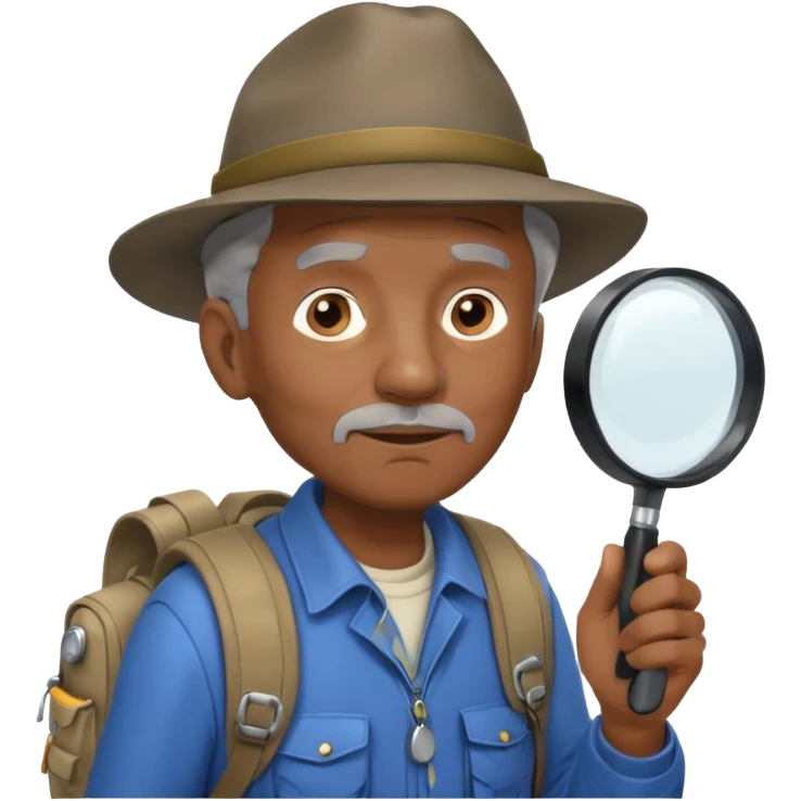 Explorer old black Man with backpack and magnifying glass emoji