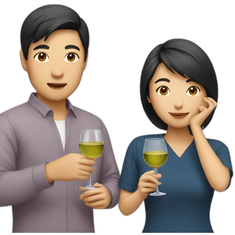 asian couple drinking wine emoji