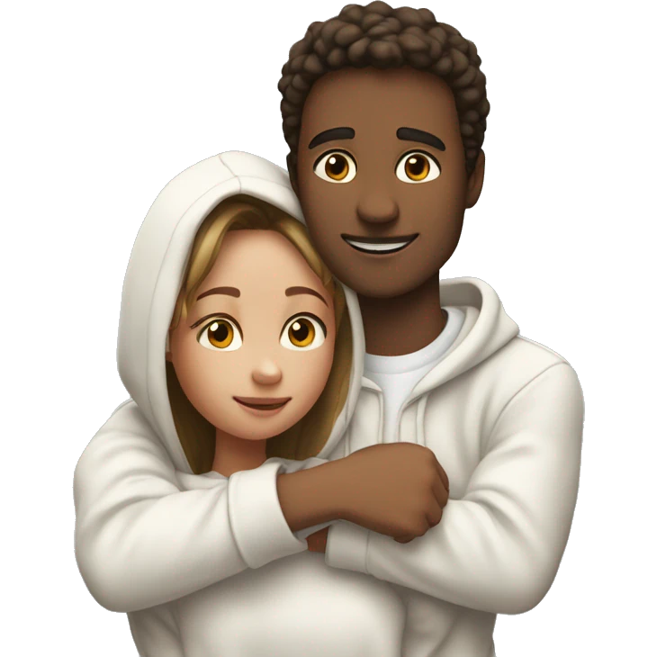 An emoji of a man wearing a white hoodie, standing next to his sister. He is hugging her warmly, showing a close sibling bond emoji