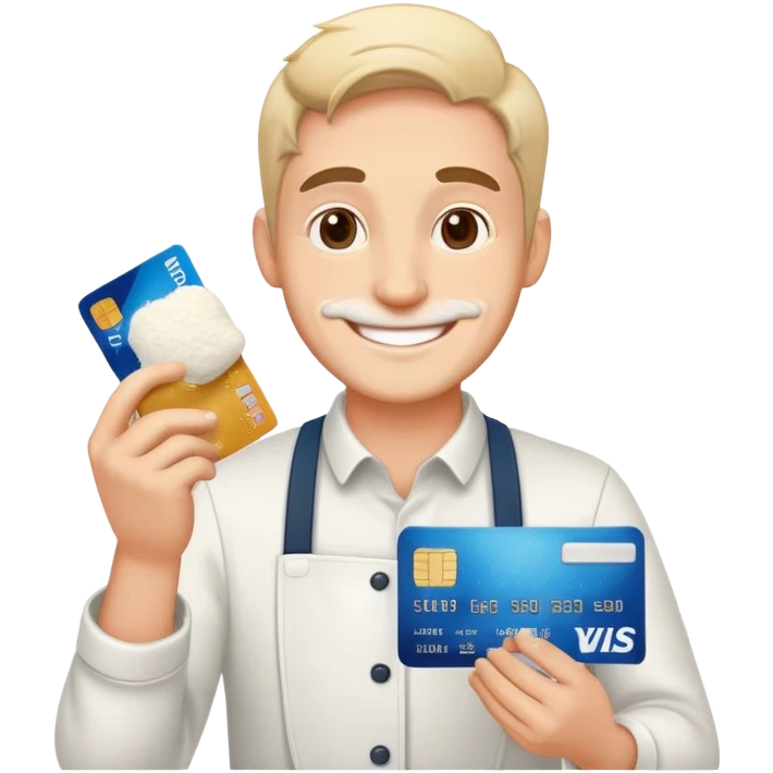 homme heureux avec carte bancaire et farine  emoji