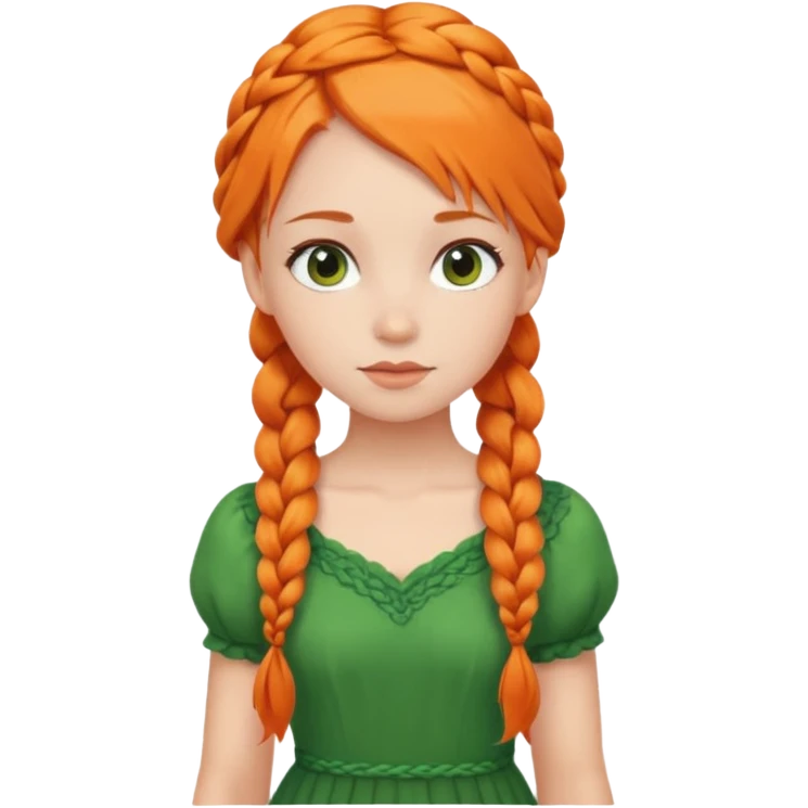 girl orange braid hair, green dress emoji