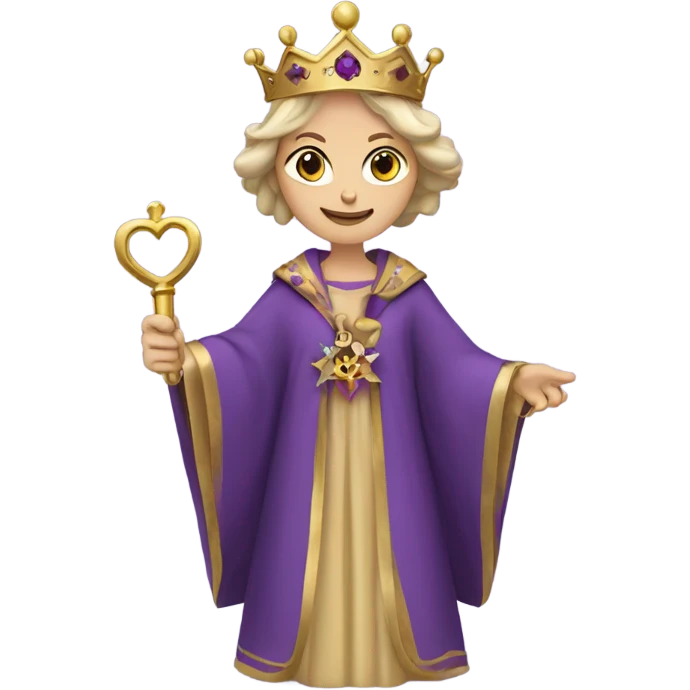 Caucasian Heidi wearing purple royal robes holding a key and wearing the crown emoji