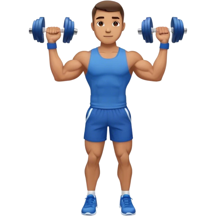 man with blue shorts doing side-lateral raise (T pose) with light dumbbells emoji
