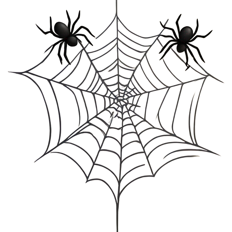 Spider webs with a few spiders on it, in a wall corner, goth looking emoji