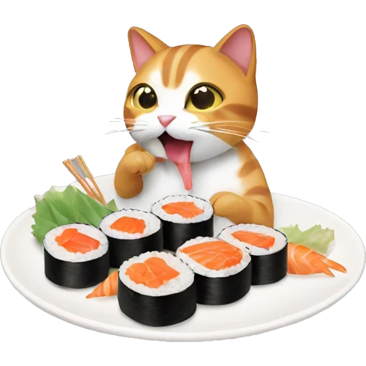 A cat eating sushi emoji