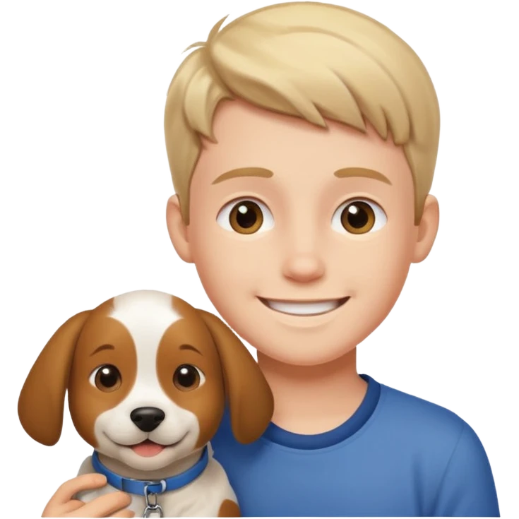 smiling boy with dog outdoors emoji