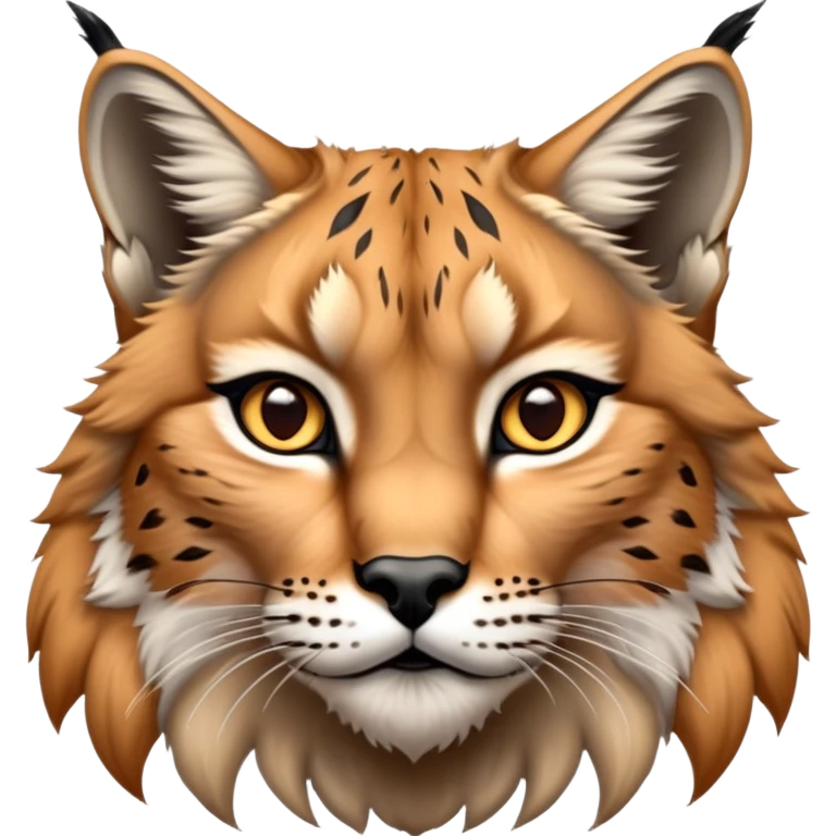 Cinematic-Noble realistic-Lynx-Portrait-Emoji – Poised and regal, with a strong, agile build and a strikingly patterned fur of warm tawny fur accented by bold black ear tufts, deep-set, intelligent amber eyes, simplified yet sharp and sophisticated. zoomed out to show shoulders emoji