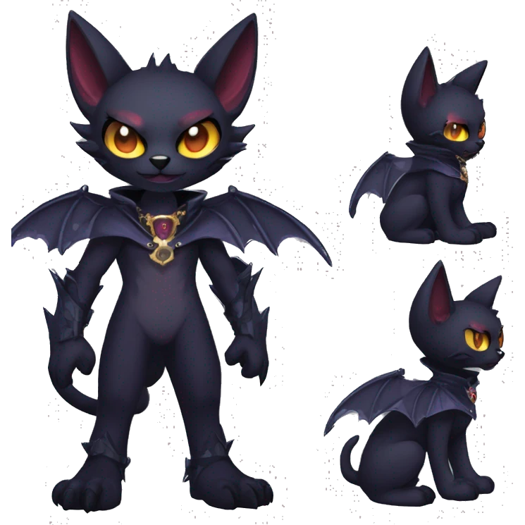 cool edgy anthro fantasy dark-shadow-themed animal vampiric bat-cat-hybrid Fakemon  with a collar full body emoji