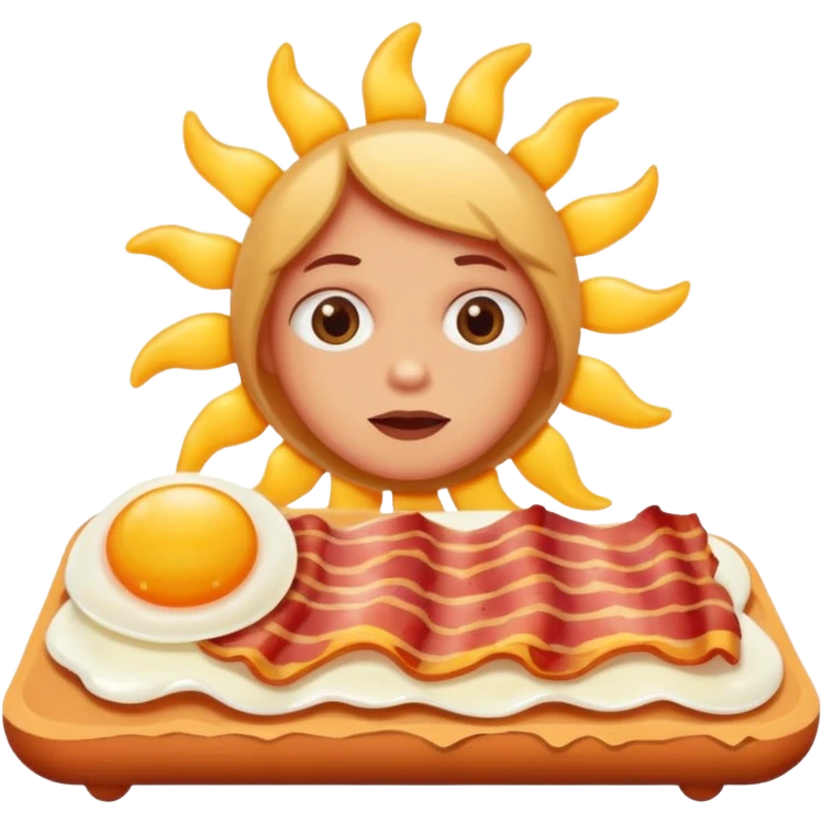 A sun made out of eggs and bacon in the background of someone waking up  emoji