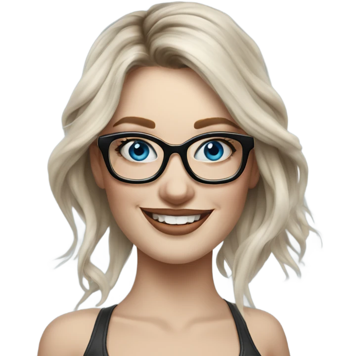Hyper Realistic Balayage pale beautiful tattooed woman with glasses and blue eyes happy  emoji