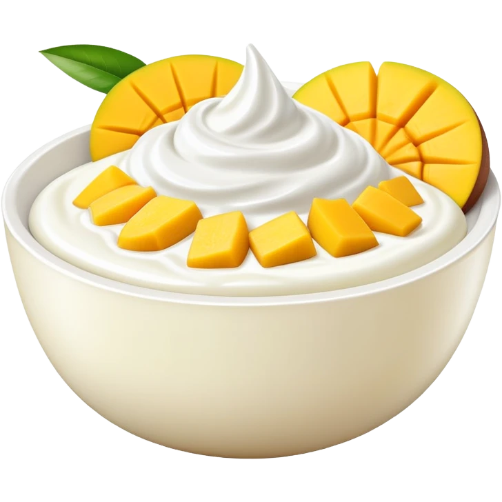 bowl of yogurt with fresh mango slices on top emoji