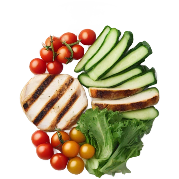 round white plate with healthy food emoji