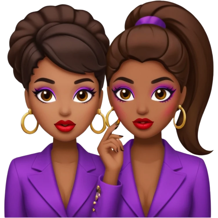 Boujy baddie best friends gossiping, trendy heavy makeup emoji