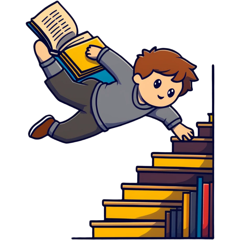 Hogwarts student falling down stairs with books flying emoji