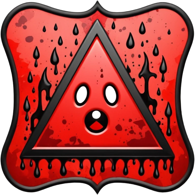 A triangular danger sign with a bold black border and a bright yellow background. In the center, a dark red blood splatter spreads outward, with a few drops dripping down the sign. The design gives a wild, intense, and dangerous vibe, as if warning of something violent or hazardous. emoji