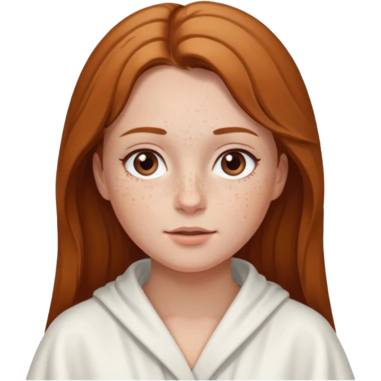 girl having facial wearing white robe, light brown coloour emoji
