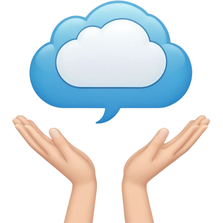 Open hands holding a thought bubble emoji