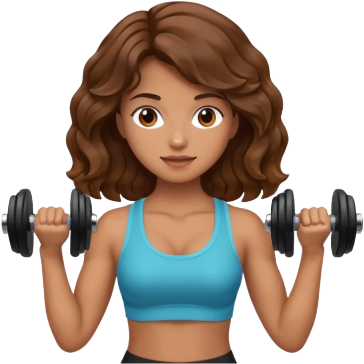 Brown wavy girl with dumbells in her hands emoji
