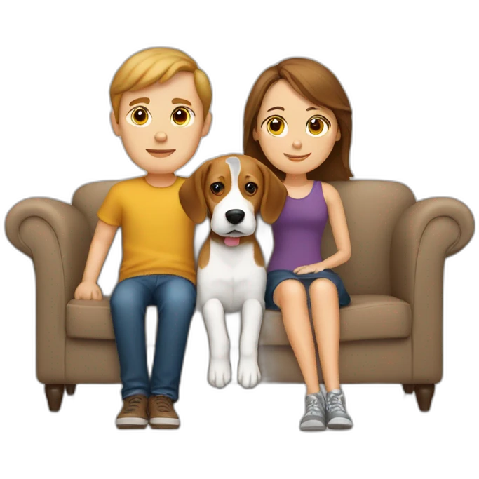 Brown hair White boy and girl with beagle Sit on couch emoji