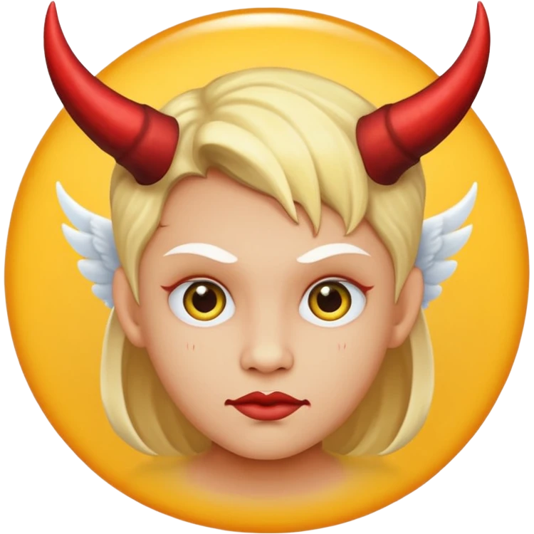 mush up the devil emoji with the angel one, I want it to be angel with devil horns, make it the classic yellow circle face emoji