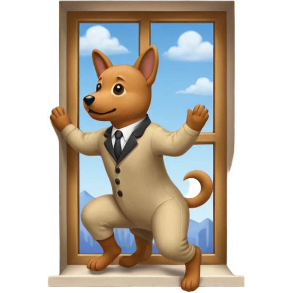 man in dog suit climbing down window  emoji
