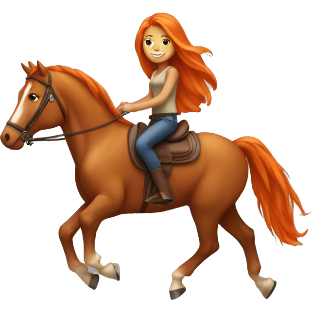 Tan girl with long orange hair riding a horse emoji