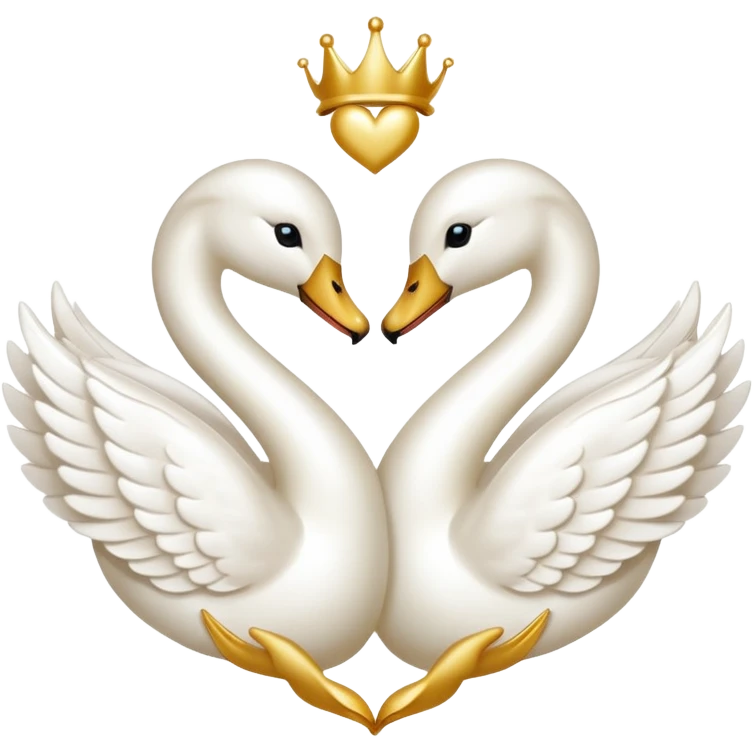 a white heart trimmed with pearls and about two golden swans in love emoji