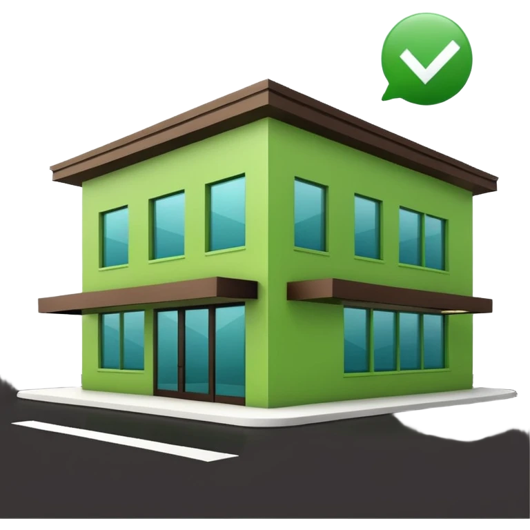 restaurant building with green checkmark emoji