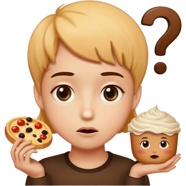 Draw an emoji where a person thinks with a question mark in front of food (draw it in a cuter way) emoji