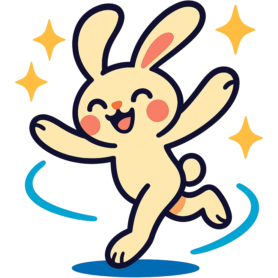 floppy bunny twirling with sparkles, vibrant-toon style emoji