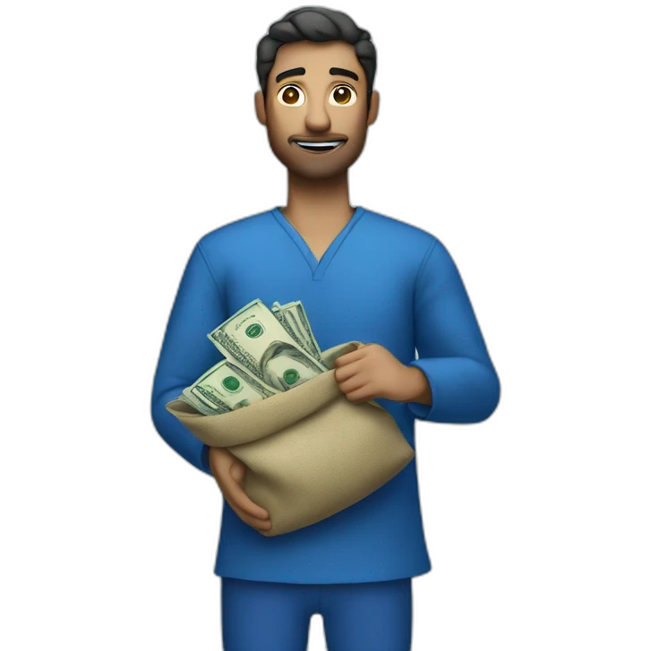 man with money bag in blue cloths emoji