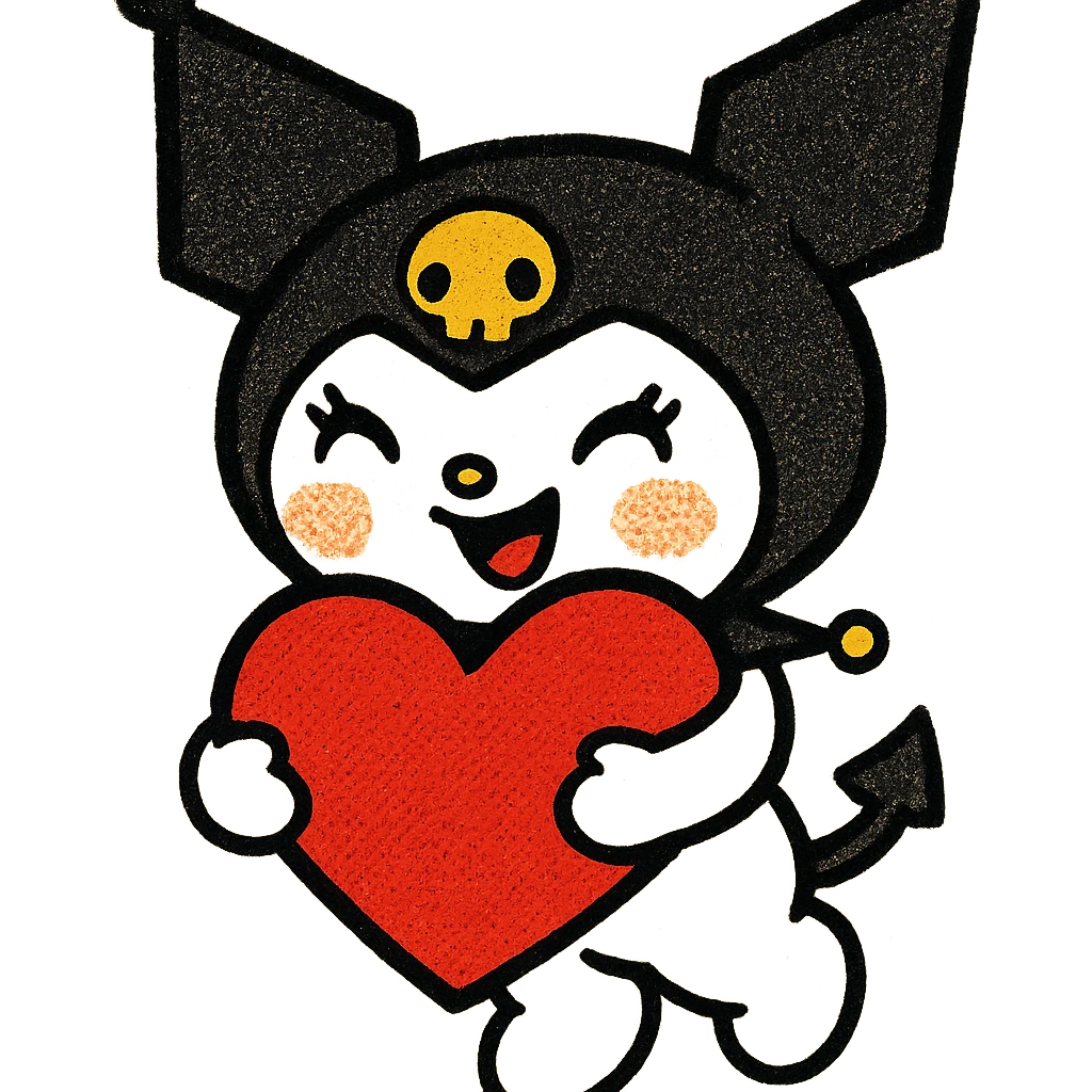 Kuromi holding a heart emoji