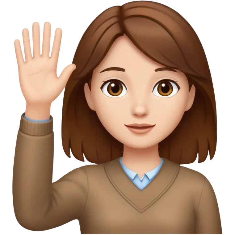 girl with brown hair standing up waving emoji