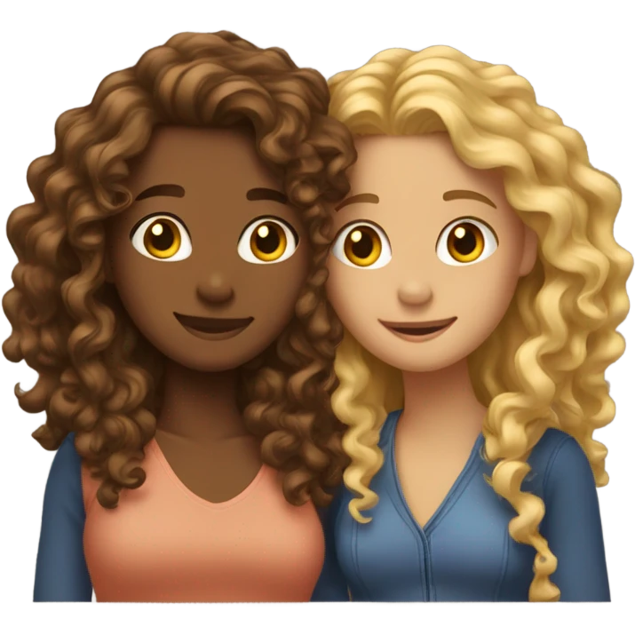 Hug two girlfriends one with long curly hair  emoji