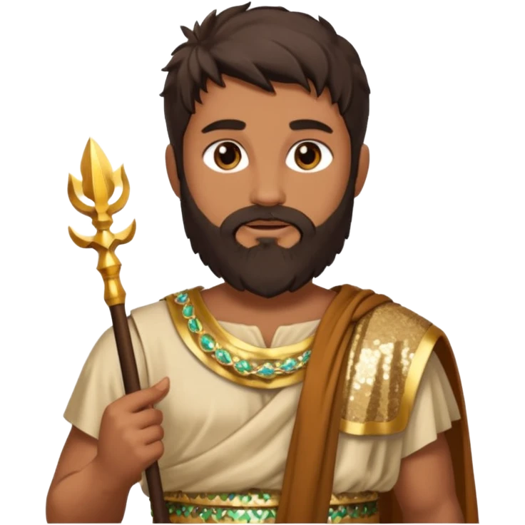 Faunus, God from Nature Roman Deities with long dark brown hair and beard, tan sequin toga emoji