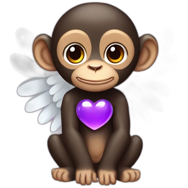 chimpanzee angel with a purple heart emoji