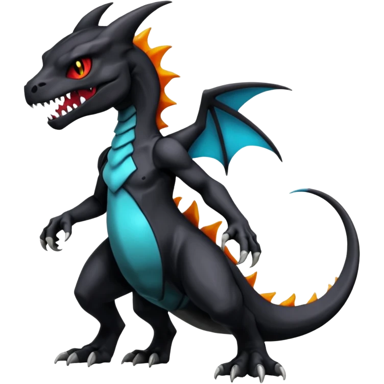Shiny Black Gothic Futuristic Spooky Evil Exotic Colorful Dark Duskull-Salandit-Marowak-Charizard-Charmeleon-Fakémon-hybrid-creature (full body)  emoji