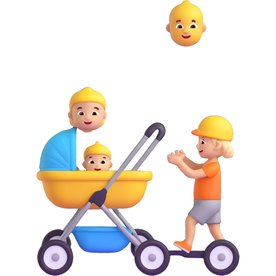 a troller and a baby, 3D emoji style emoji
