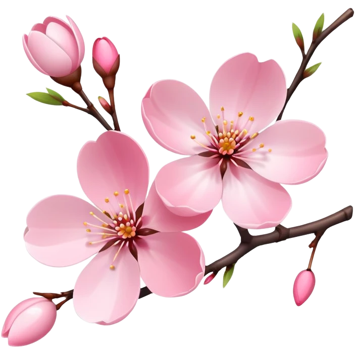 Single elegant pink cherry blossom (sakura) flower on a branch with soft pink petals, delicate shape, and subtle gradient emoji