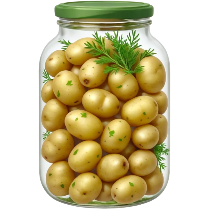 A round jar of small pickled potatoes with sprigs of dill floating inside.









 emoji