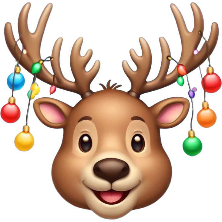 Τον Rudolf που χαμογελαει και με πολλά πολύχρωμα στρογγυλα λαμπιόνια στα κερατάκια του σε τυχαίες θεσεις emoji