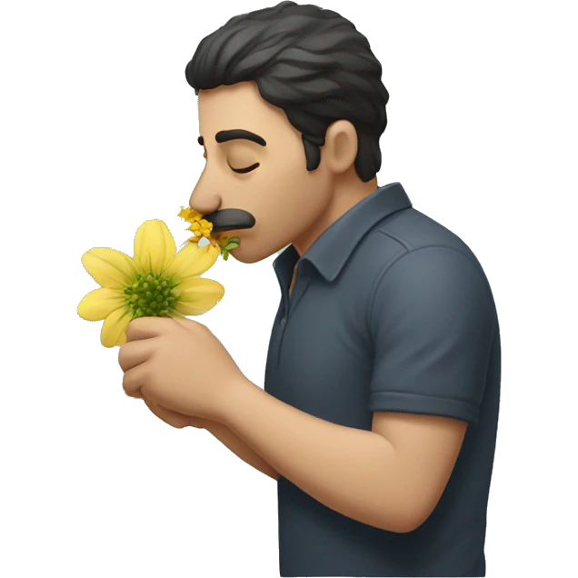 Men sniffing flower emoji