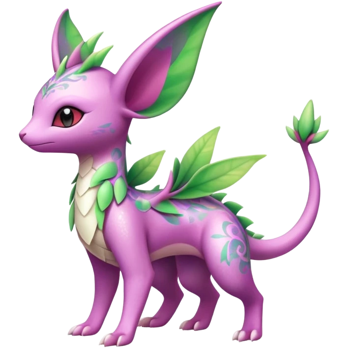 Shiny Exotic Cute Adorable Majestic Ethereal Sparkly Flygon-Espeon-Meganium-Shaymin-Hybrid-Creature with pattern-markings emoji