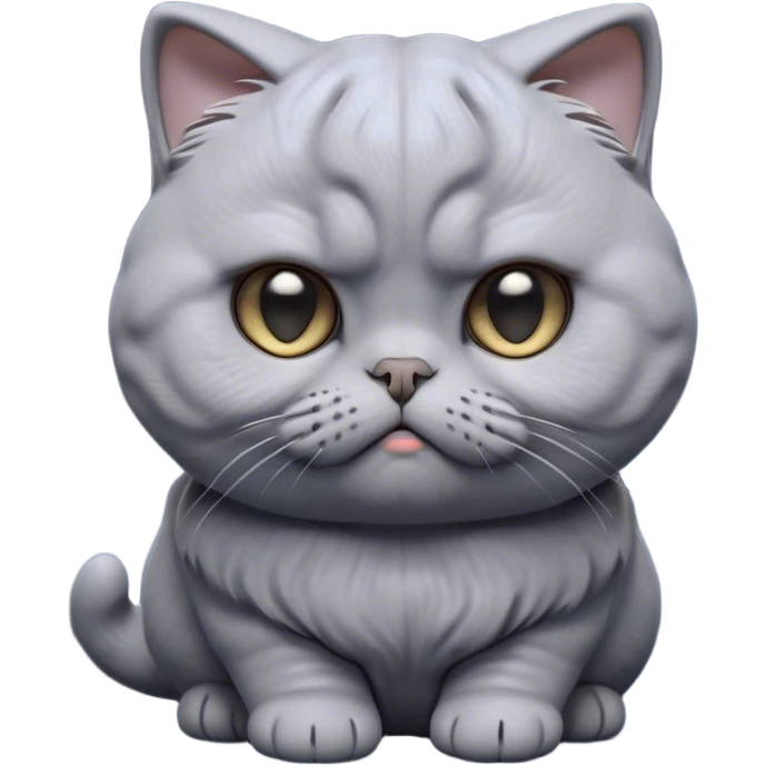 Cinematic Comical Grey Scottish Fold Cat Portrait Emoji, Head tilted with a scrunched, grumpy expression and adorable folded ears, sleek soft grey fur with subtle blue undertones, Simplified yet sharp features, highly detailed, glowing with a slightly sarcastic glow, high shine, poised but with a comically displeased demeanor, stylized with an air of playful disdain, focused yet unimpressed, soft glowing outline, capturing the essence of a grumpy yet endearing kitty with the classic Scottish Fold charm, so lifelike it feels like it could give you an exaggerated sigh and a disapproving stare at any moment! emoji